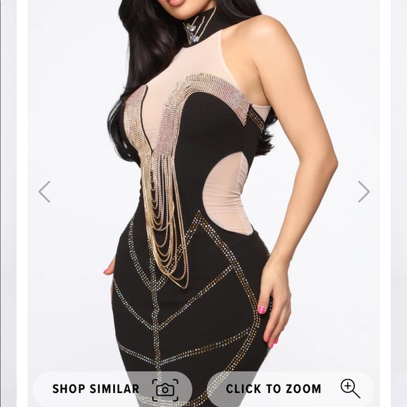 Fashionnova Rhinestone & Mesh Insert Halter Dress - Picture 4 of 6